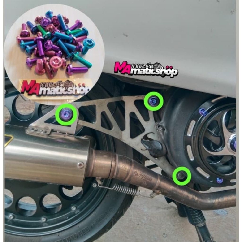 Baut titanium breket knalpot Racing Vespa matic titanium(3biji)