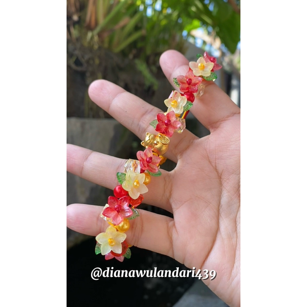 CUSTOM BRACELET GELANG KELOPAK KACA RED YELLOW