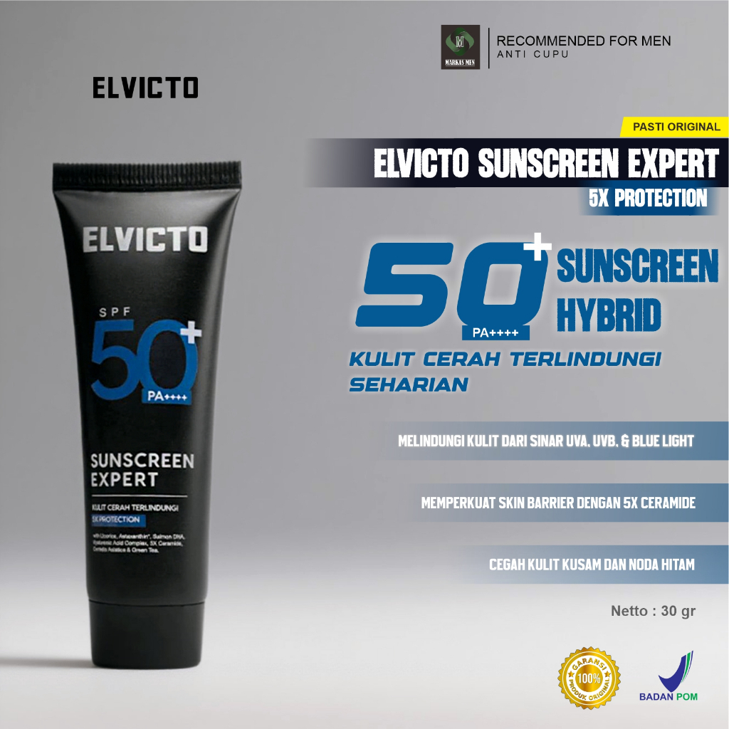 ELVICTO SUNSCREEN EXPERT SPF 50+ PA++++ 30gr - Sunscreen Pria Hybrid SPF 50+  PA++++