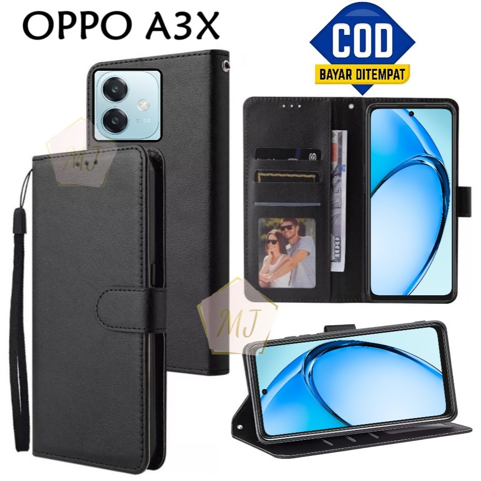 FlipCase Oppo A3X Leather Case Wallet Premium Casing Hp OPPO A3X Cover Ponsel