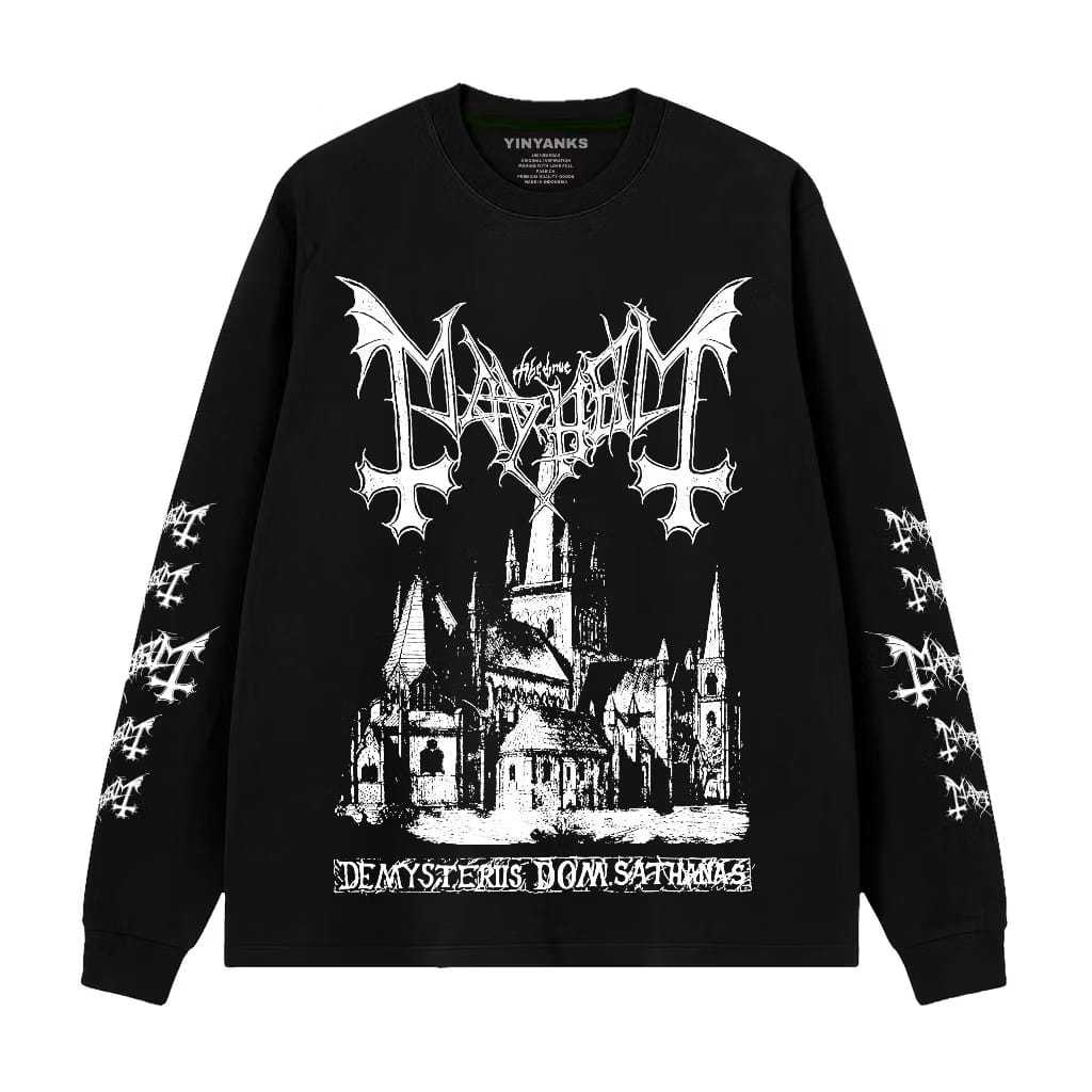 Kaos Lengan Panjang Rib Long Sleeve Mayhem Demysteri T-shirt Band bahan Combed 24s