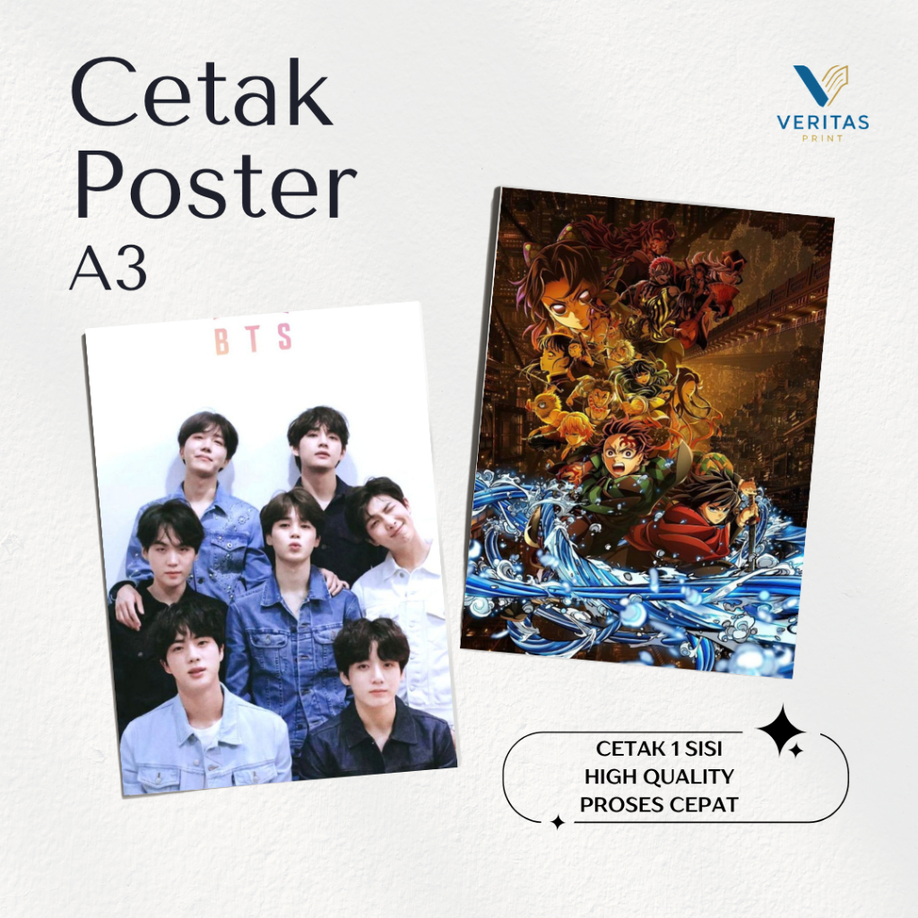 Cetak Print Poster A3 Custom 1 Sisi Design Bebas Anime Kpop Marvel Film Music