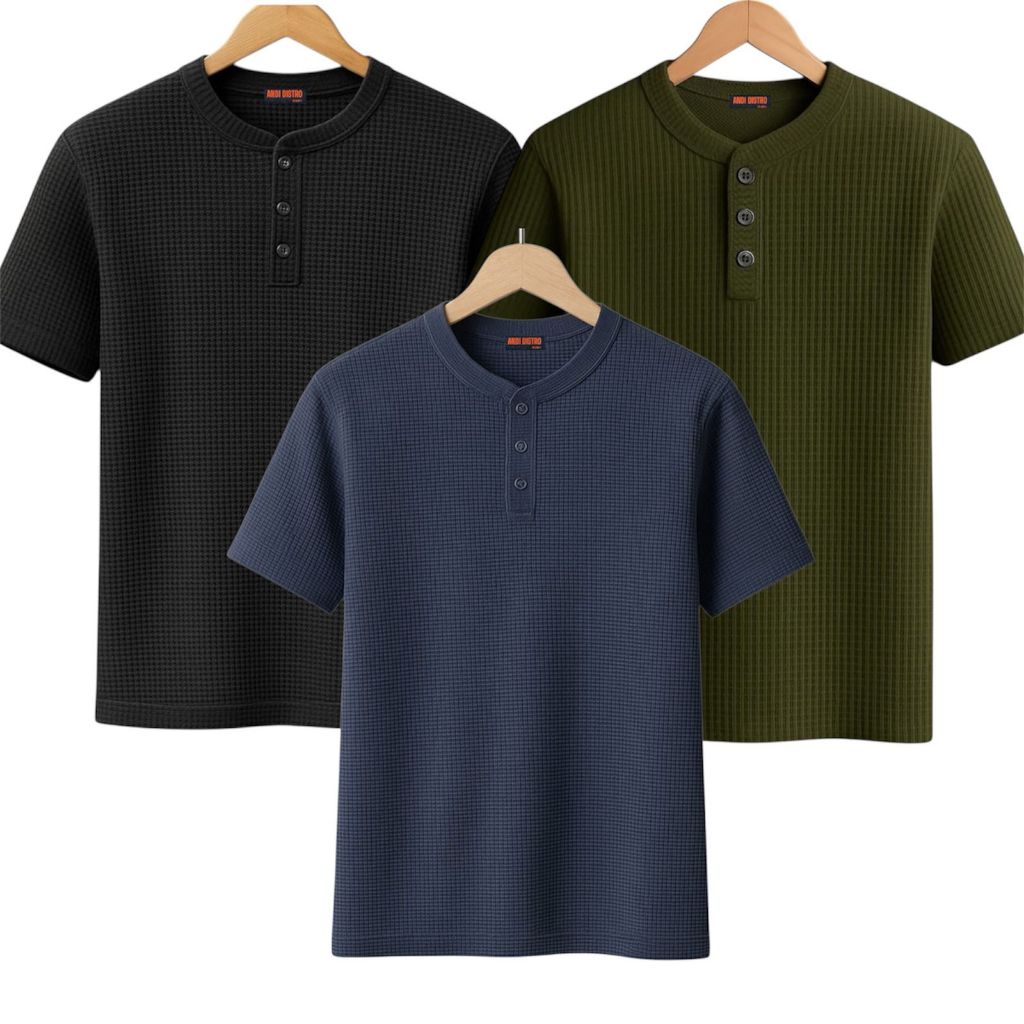 PAKET HEMAT 3 PCS Kaos Waffle Lengan Pendek Unisex-Tshirt Waffle Lengan Pendek pria