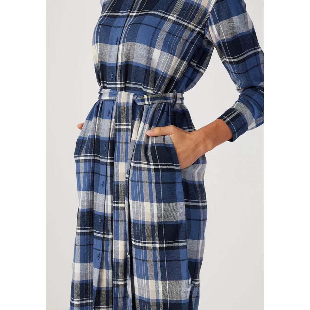 uniqlo blue plaid flannel dress size s (preloved)