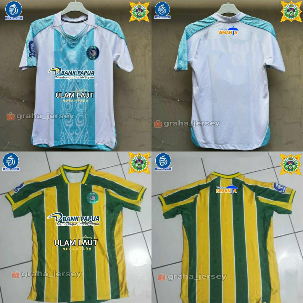 Jersey PSBS Biak 2025 - 2026 Home Away BRI Super League Putih Biru Hijau Kuning PRINTING Terbaru Lok