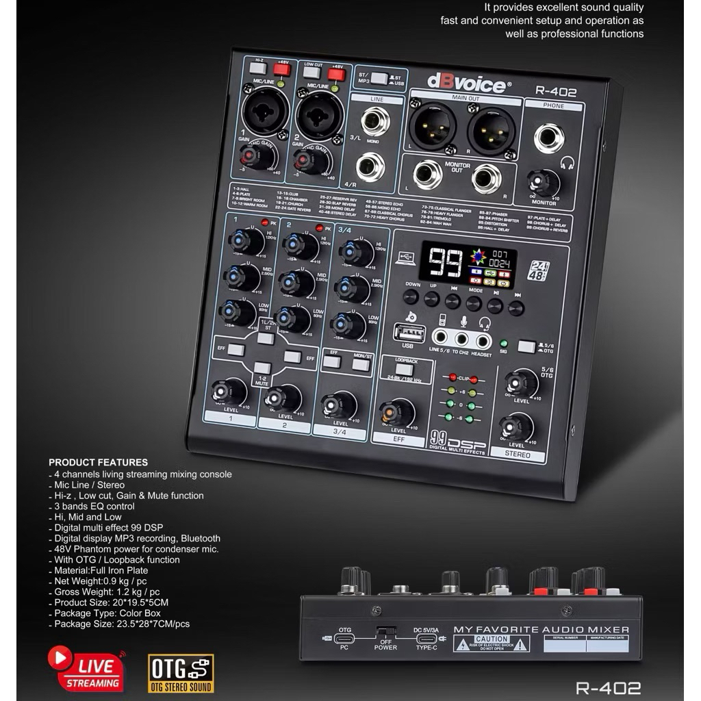 mixer db voice R 402 4 Channel with OTG db voice original R402
