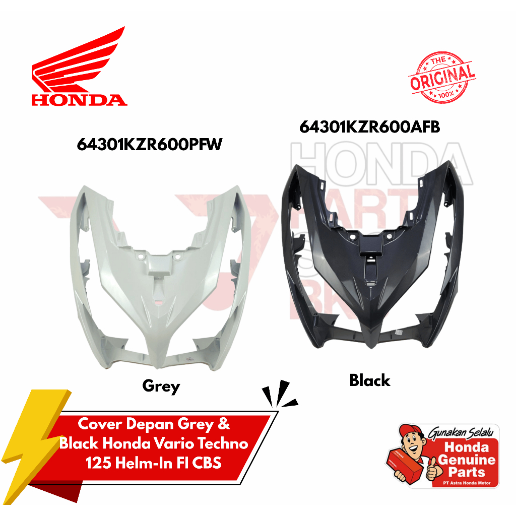 64301KZR600PFW 64301KZR600AFB Cover Tameng Depan Putih Grey Hitam Honda Vario Techno 125 Helm-In FI