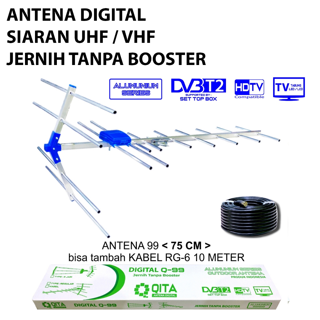 ( PROMO ) Antena TV Luar Digital Siaran UHF / VHF Tabung LED LCD Outdoor (Balun Asli)
