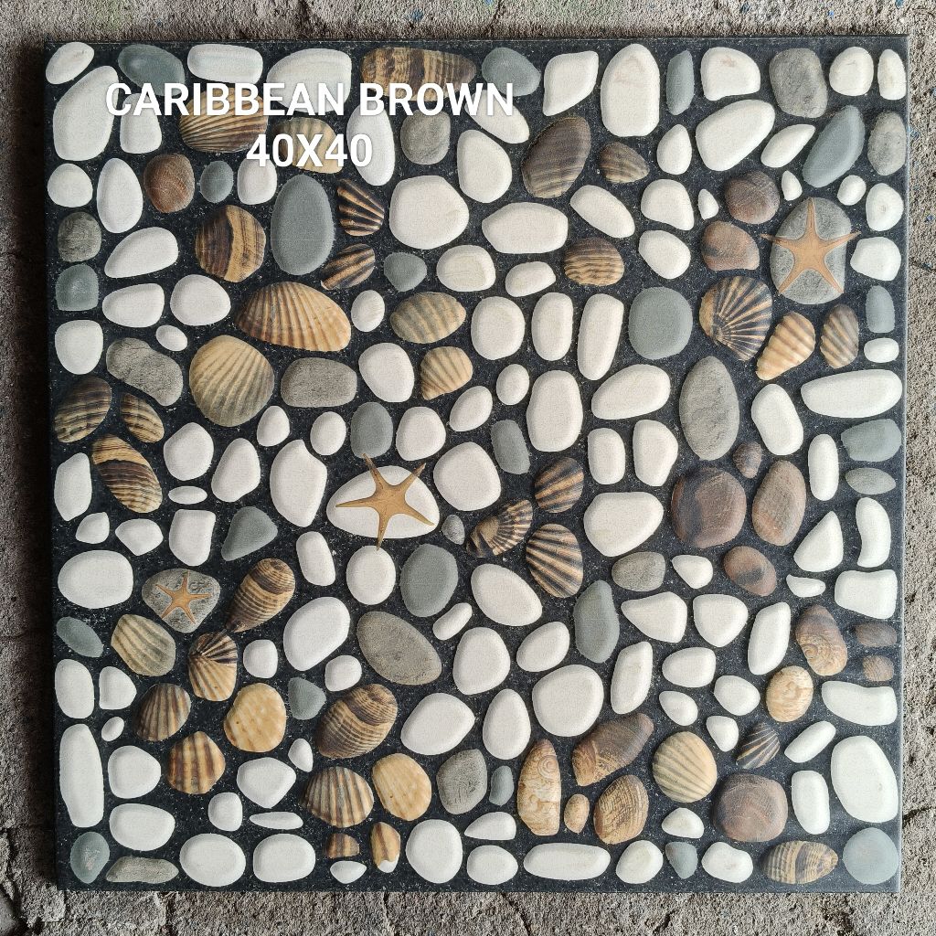 Keramik Lantai 40x40 Arwana Caribbean Brown Kasar Motif Batu Alam KW1