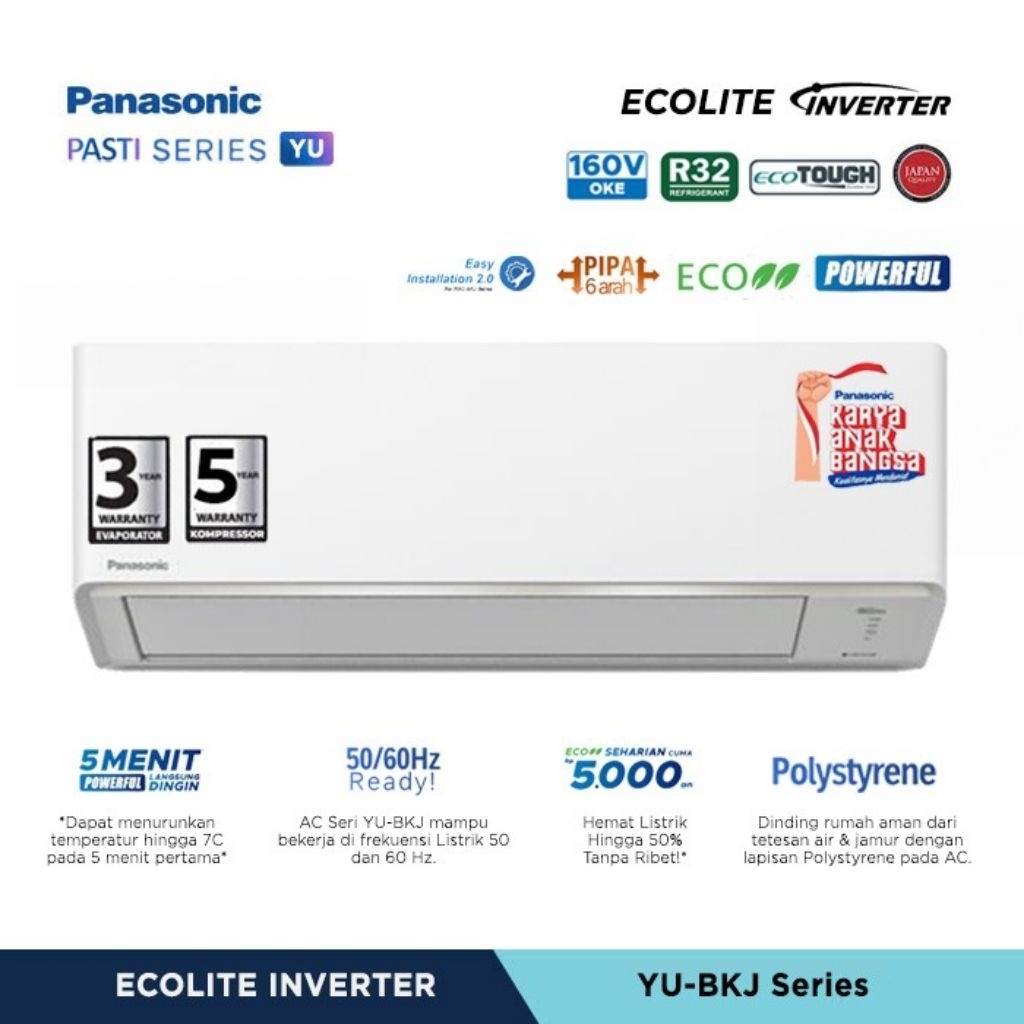 AC Panasonic YU5BKJ 1/2 PK Seri Ecolite inverter / 410 Watt - R32