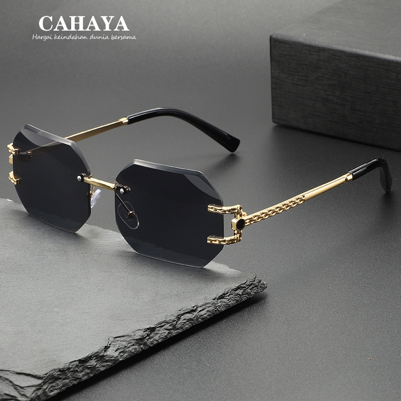 Kacamata hitam poligon tanpa bingkai wanita UV400