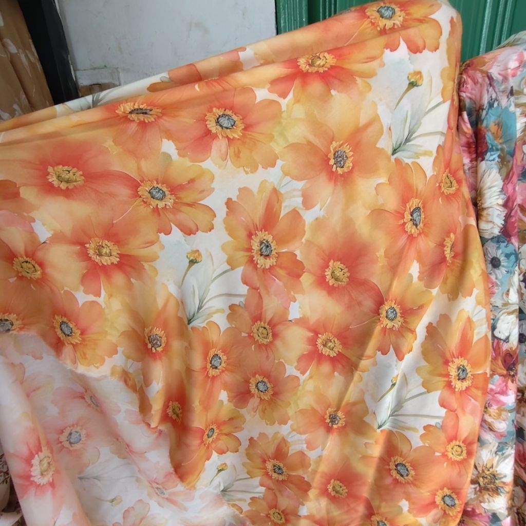 KAIN KATUN RAYON VISCOSE PREMIUM MOTIF BUNGA BESAR - KAIN RAYON MOTIF KEMBANG BESAR HARGA PERSETENGA