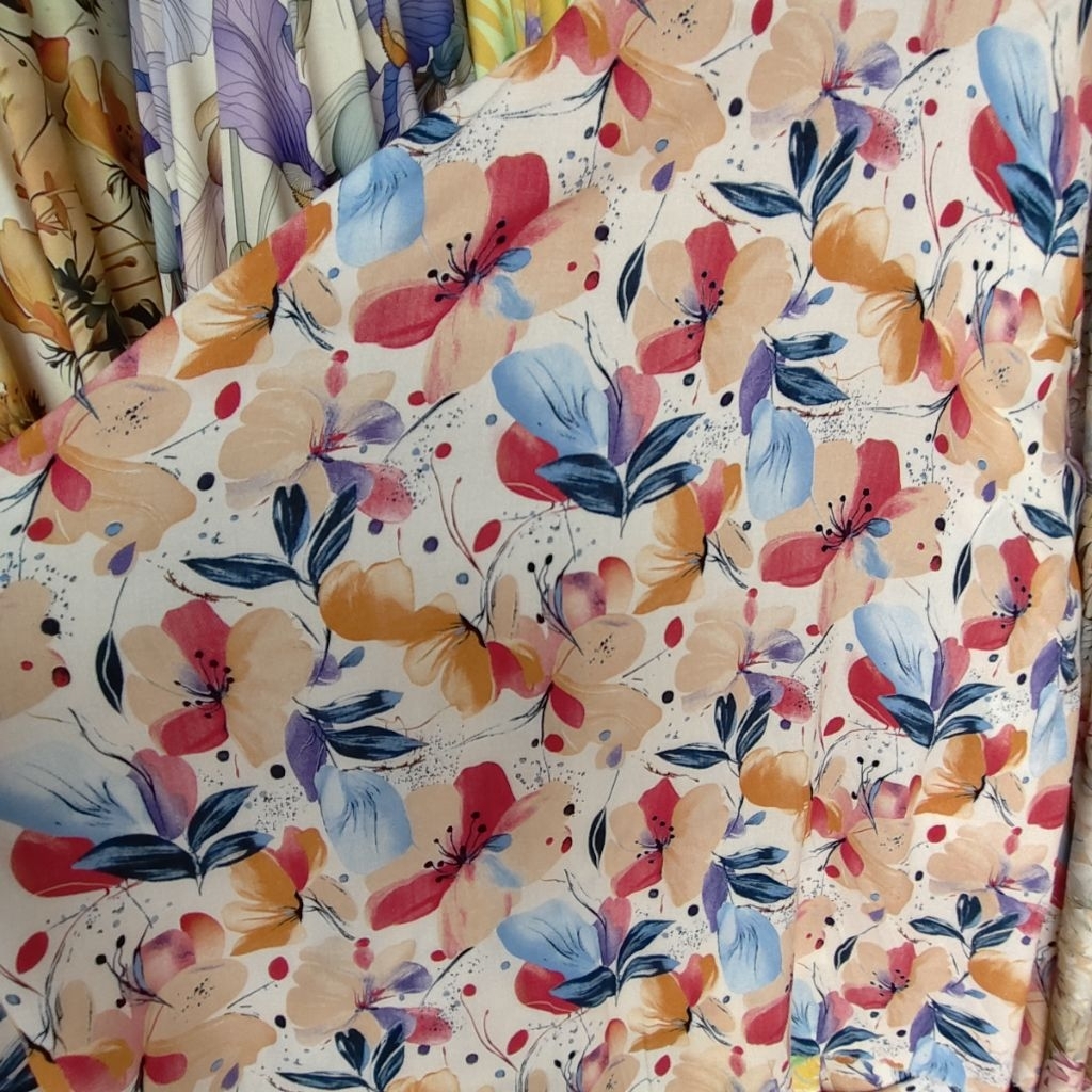 KAIN KATUN RAYON VISCOSE PREMIUM MOTIF BUNGA BESAR - KAIN RAYON MOTIF KEMBANG BESAR HARGA PERSETENGA