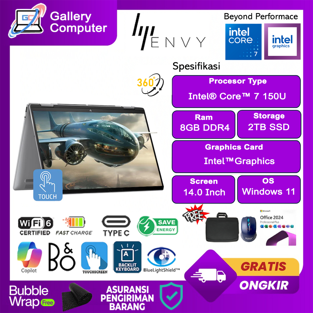 Laptop  Hp Envy X360 14 Intel Core 7 150U Ram 16GB 2TB SSD FHD IPS Windows 11 Office