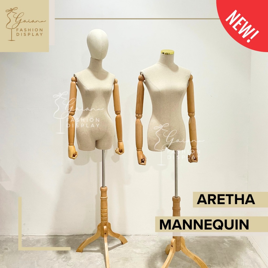 Patung Manekin DM Setengah Badan Topi Besi Gold//Kepala Tangan Kayu Manekin Tangan Robot Aretha (BH)