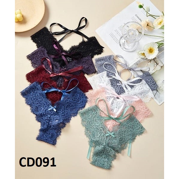 Celana Dalam Renda Bunga Thong Lace Panties Flower Seksi Ikat Pita CD  CD091 / 091 CD pakaian dalam