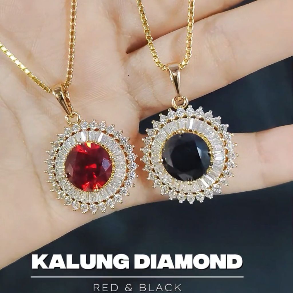 xuping88 Kalung, liontin motif bulat batu permata warna merah dan batu hitam mewah lapis emas titani