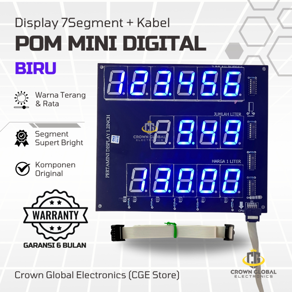CGE STORE - Display Pom Mini Pertamini 7segment Biru + Kabel Data