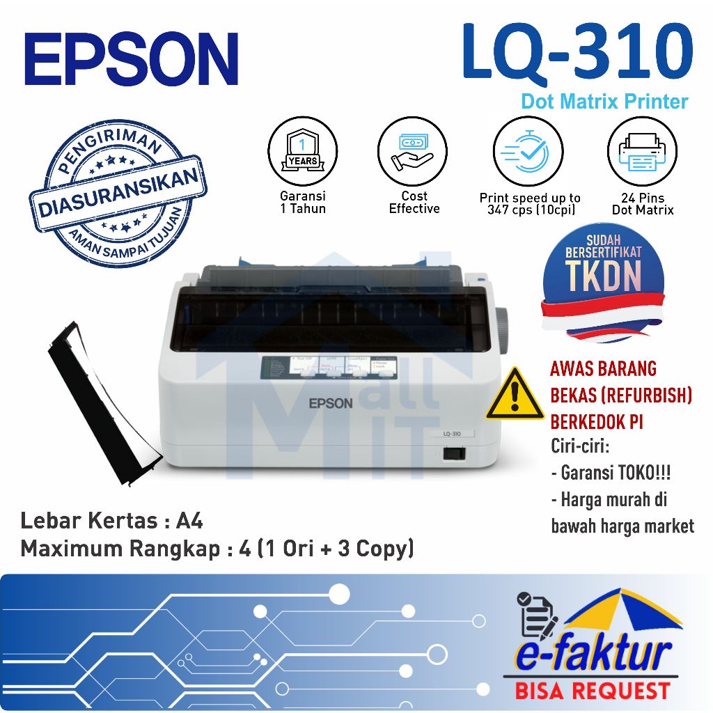 MALLIT EPSON Printer Epson Dotmatrix LQ310 EPSON LQ-310 LQ310 LQ 310 Garansi Resmi Medan