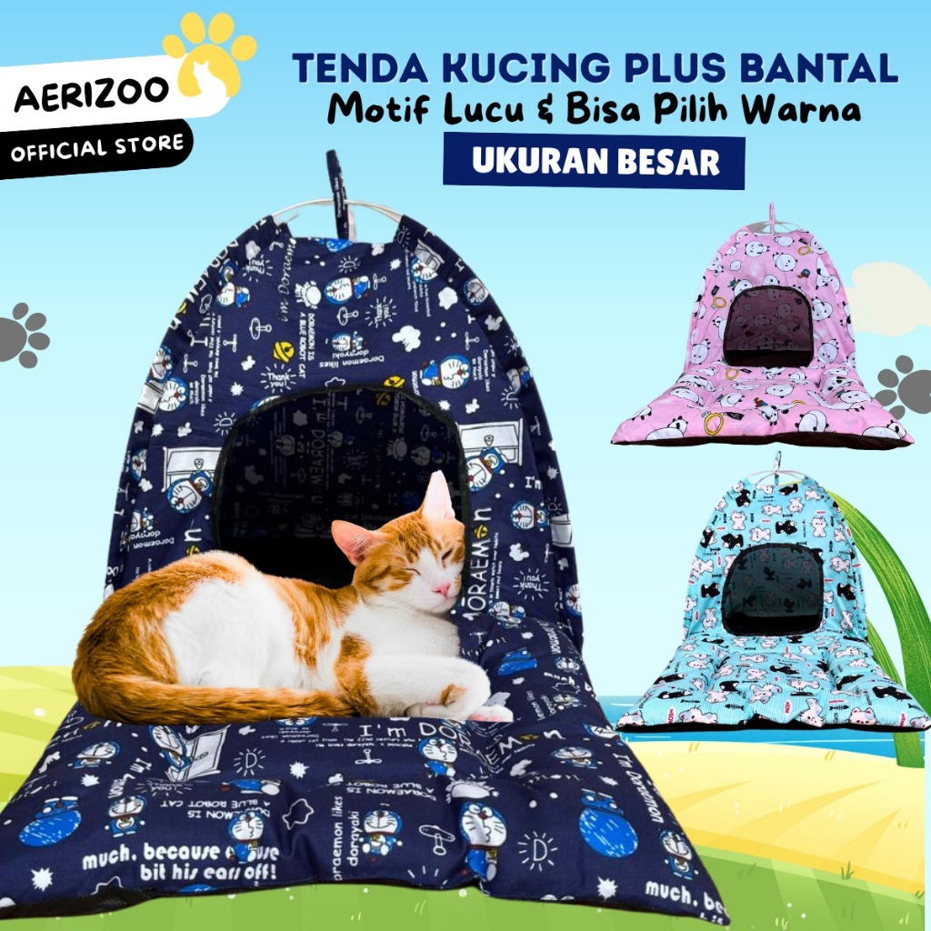 Aerizoo Tenda Kucing Lipat 45cm Bonus Bantal | Portable & Bisa Dicuci | Model Tenda Lipat Kucing Mod