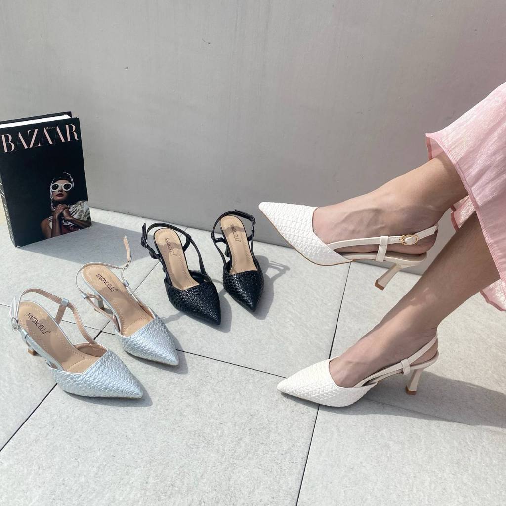 Simoncelli Sepatu Heels Tali Belakang Wanita 7 Cm | Heels Wanita | Sepatu Kerja | Import 640-1
