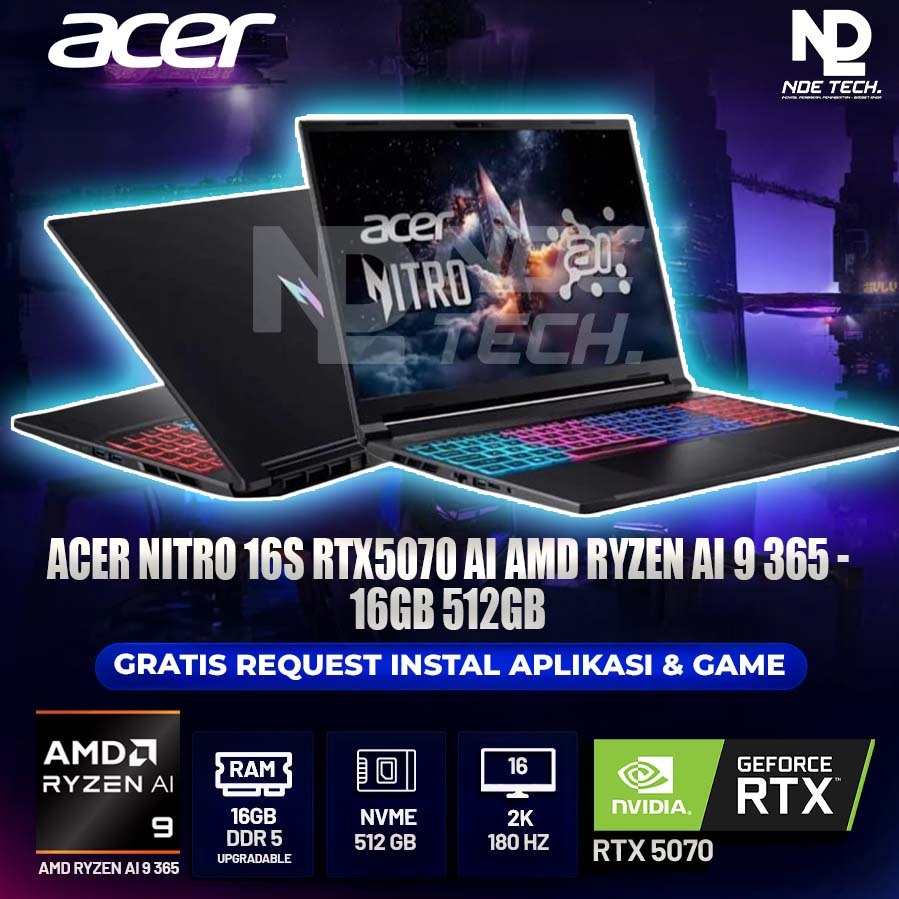 ACER NITRO 16S RTX5070 AI AMD RYZEN AI 9 365