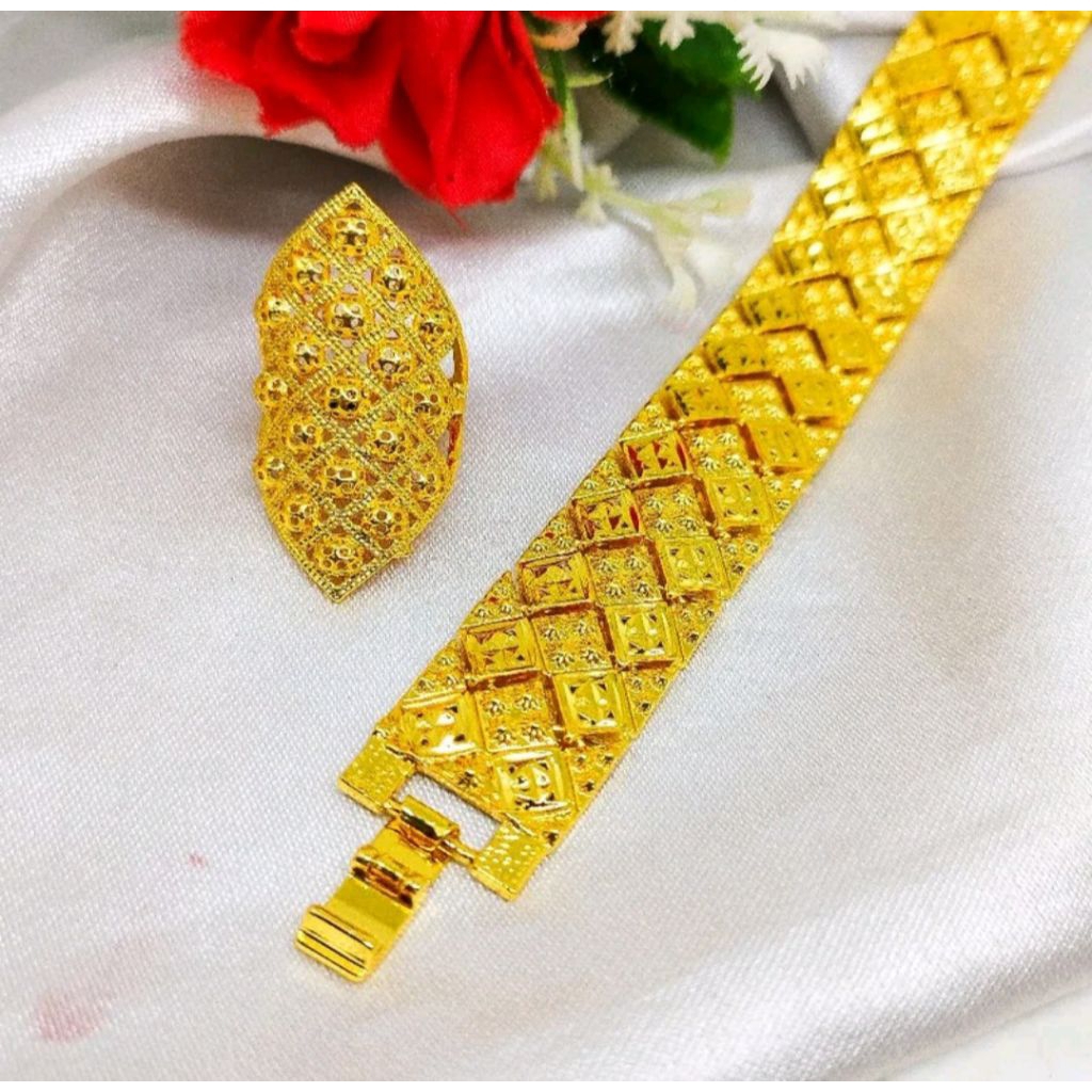 GELANG RANTAI NANAS SET CINCIN BANGKOK PERHIASAN BANGKOK LAPIS EMAS 24K