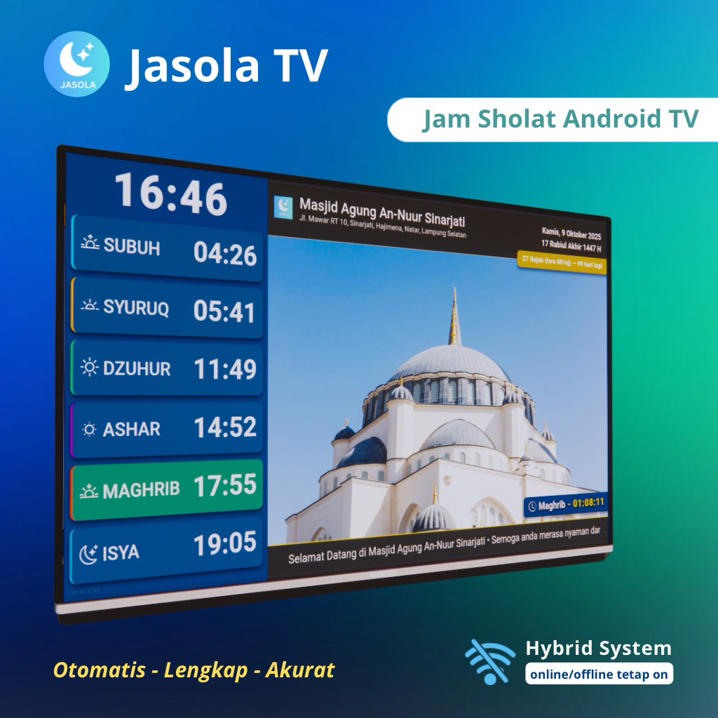 Jasola TV - Aplikasi Jam Sholat TV Android Bisa Online dan Offline - JWS TV