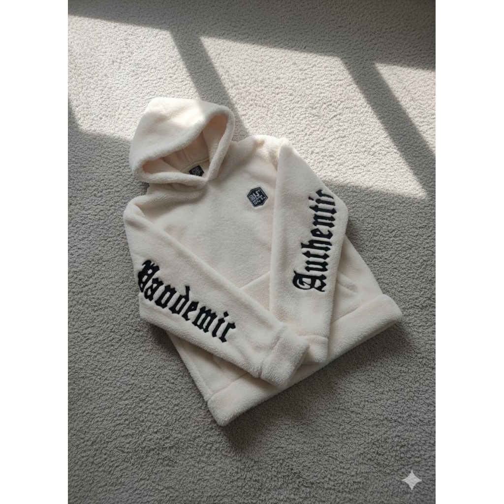 Hoodie sherpa dan jaket sherpa/jaket bulu lembut dan halus Full bordir warna hitam dan putih broken 
