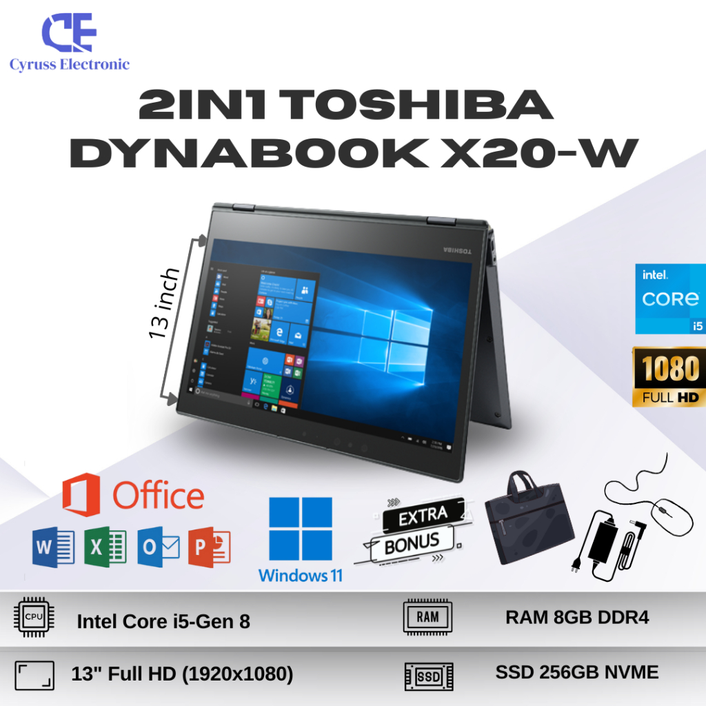 Laptop Tablet 2in1 Toshiba Dynabook X20-W Intel Core i5 Gen 8th RAM 8GB SSD 256GB Touchscreen 13" IP