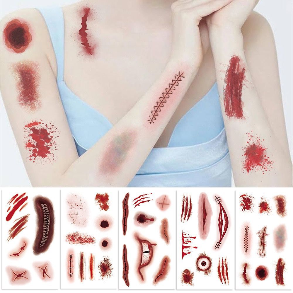 HIASAN KERTAS STIKER TATO TEMPORER MOTIF BEKAS LUKA NYATA COSPLAY PRANK HIBURAN CUKUP DENGAN AIR UNT