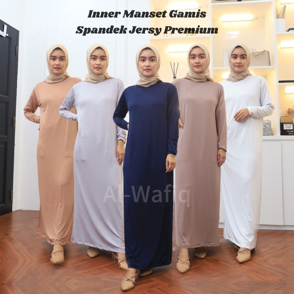 Inner dress premium lengan panjang/Baju gamis manset lengan panjang/Gamis manset spandek jersy