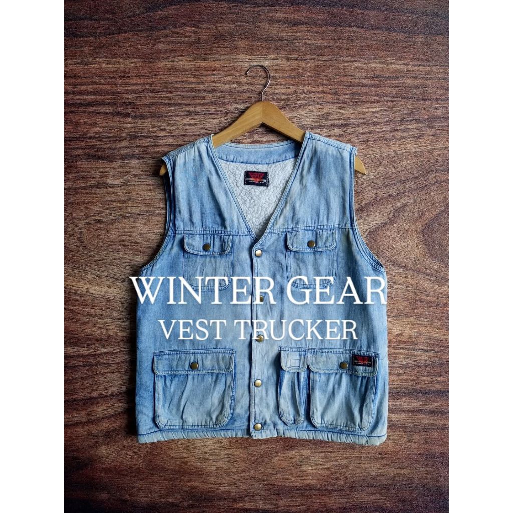 VEST WINREE GEAR TRUCKER DENIM MULTY POCKET DALEMAN SHERPA PRIA/UNISEX SECOND PRELOVED