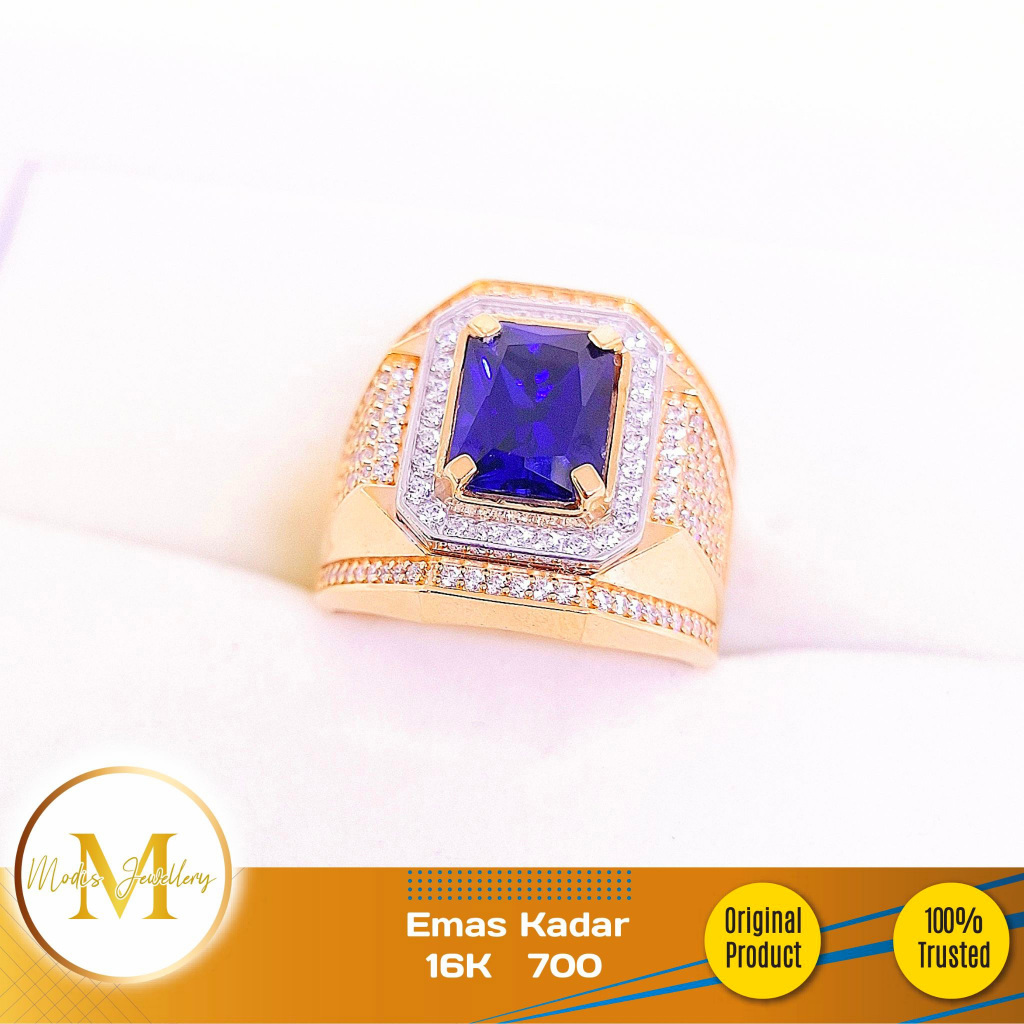 MODIS JEWELLERY - Cincin Pria Kotak Royal Blue Kuning - Emas 16k  700