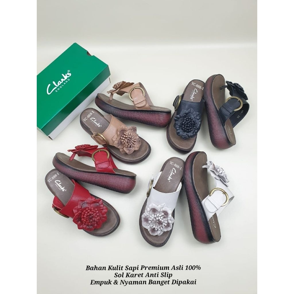 Sandal Kulit ASLI TERNYAMAN Clarks YC-888-1 Flowers Fitflop Sandal ORIGINAL KULIT ASLI 100%