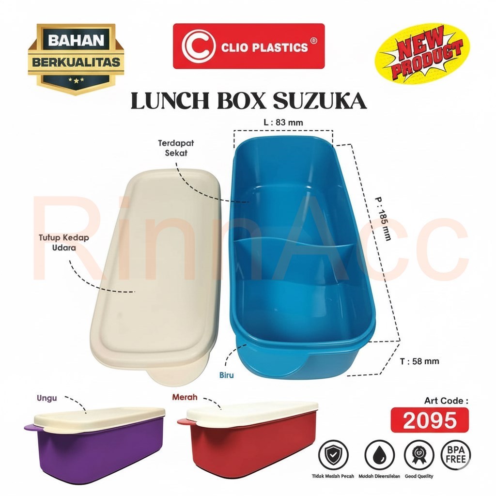 Lunch Box Suzuka Tempat Makan Anak 2 Sekat Kotak Bekal Sekolah Plastik Clio Anti Tumpah