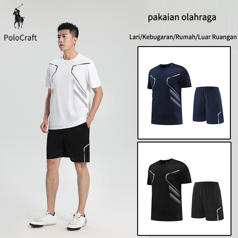 baju 1 set baju olahraga kaos pria+ celana pendek pria korean style Cepat kering