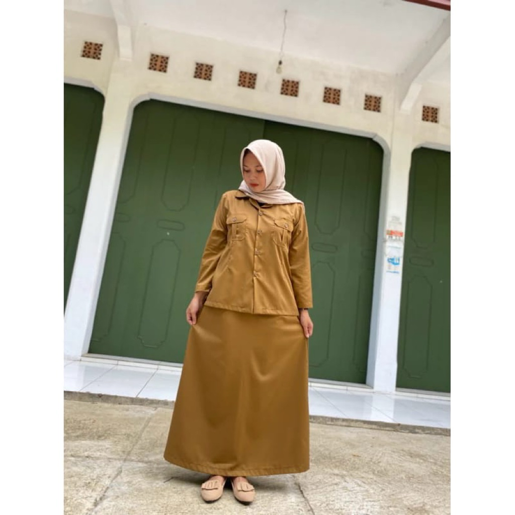 Setelan PDH Keki Tua/Setelan PNS/ Setelan Kerja Wanita Model Saku Dada Bawahan Rok A