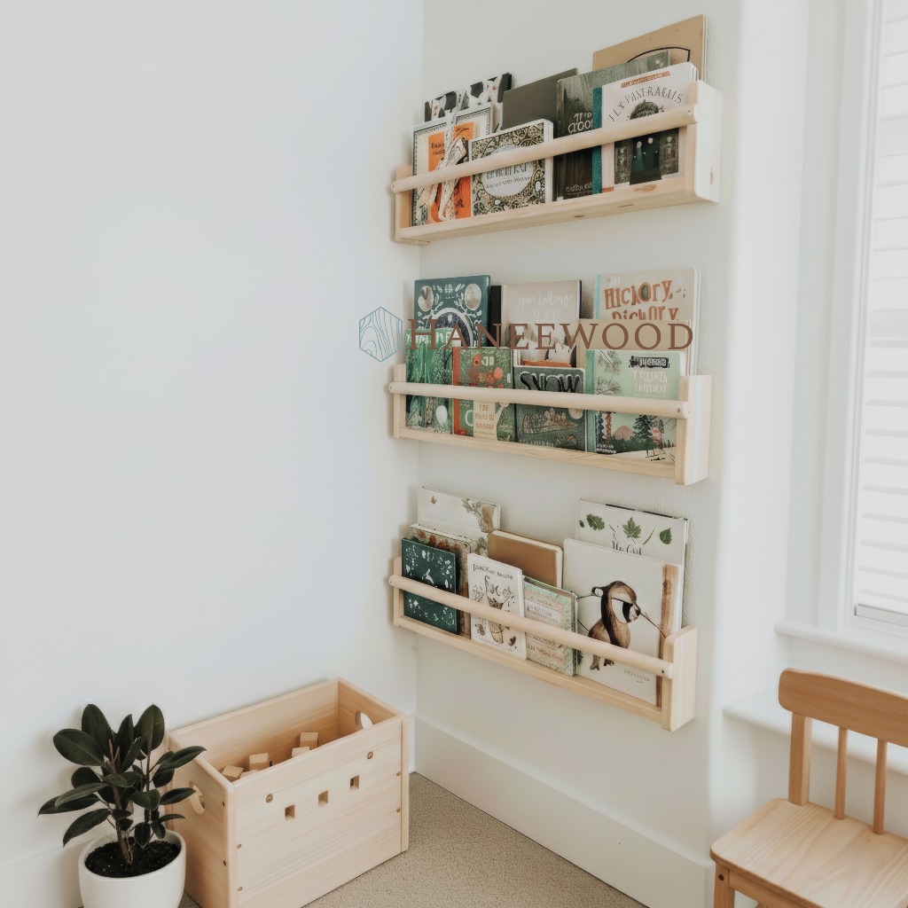 Rak Buku Minimalis 60cm - 80cm Gantung Tempel Dinding Rak Buku Anak