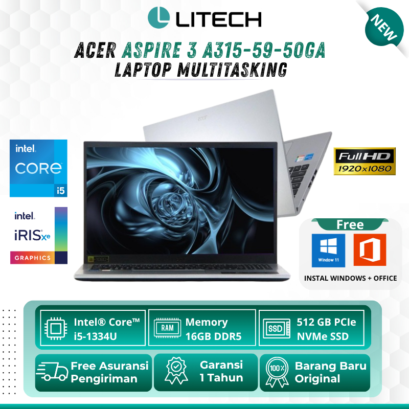LAPTOP Acer Aspire 3 A315-59-50GA Intel Core i5-1235U RAM 20GB SSD 512GB Intel Iris Xe Graphics Laya