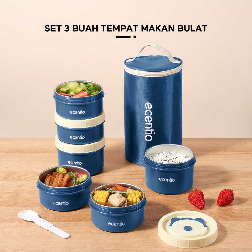 ECENTIO LUNCH BOX STAINLESS STEEL SET 3PCS BIRU