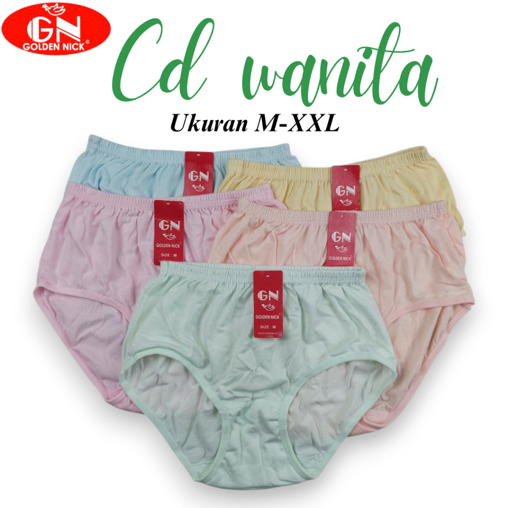 Celana Dalam Wanita - 3 Pcs Bahan Poliester | Motif Polos Karet Besar Ukura M-XXL | Golden Nick