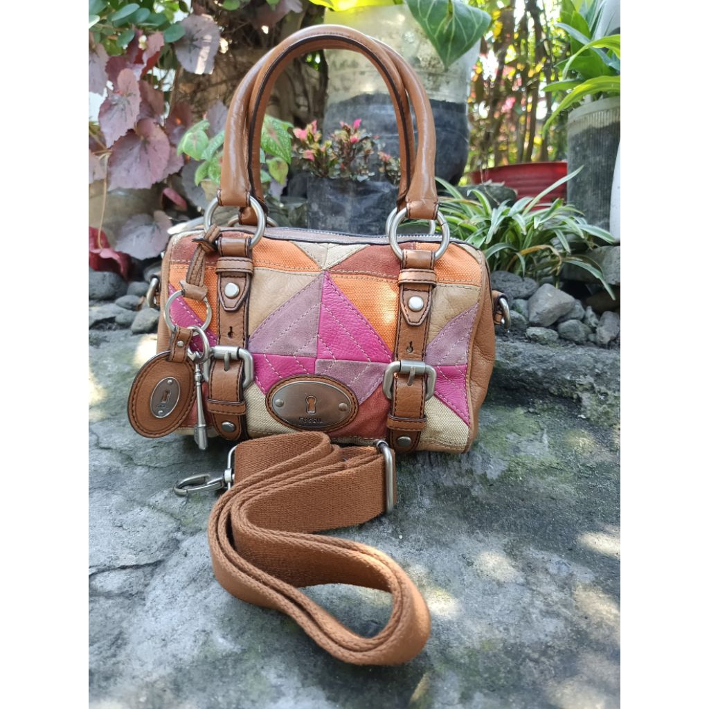 Fo ssil Pw Speedy S Maddox Tas selempang kulit patchwork preloved