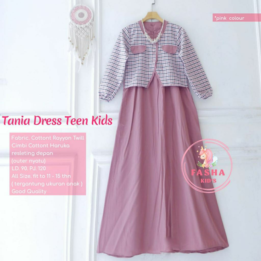 Tania dress katun rayon gamis anak remaja usia 11-15tahun model outer rompi