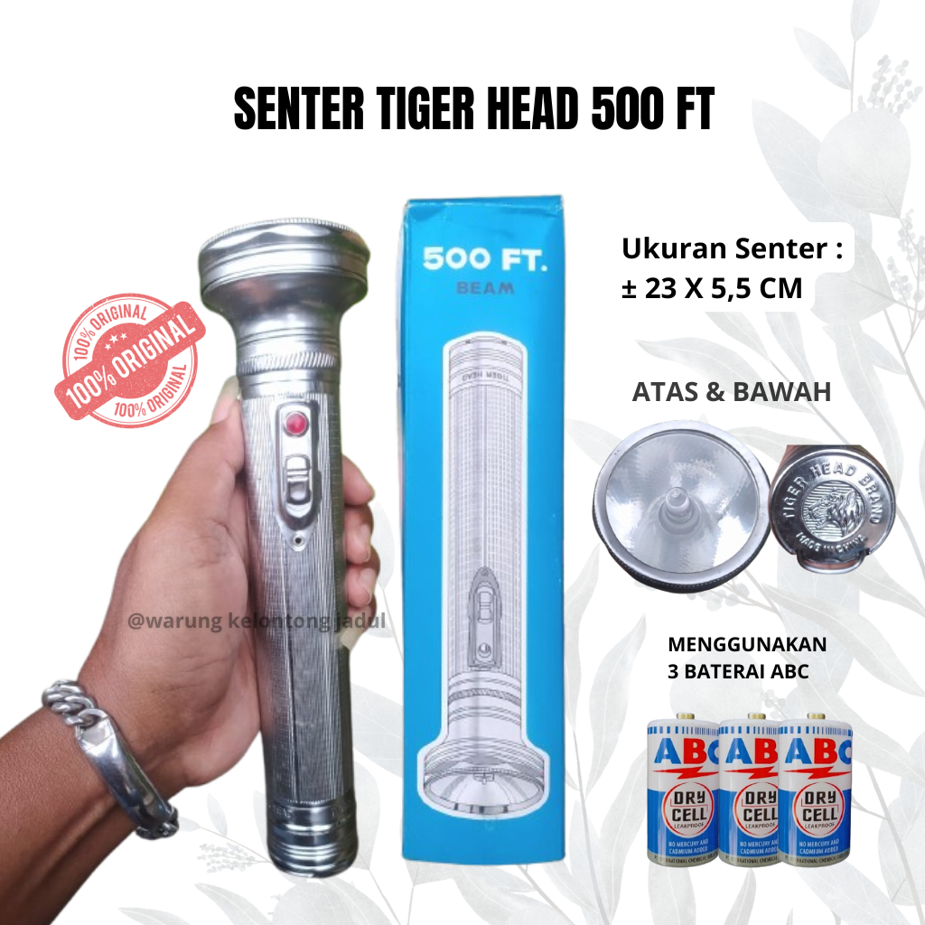 [ KONDISI NYALA TERANG ] SENTER SENTOLOP JADUL TIGER HEAD 500FT BATERAI BESAR FLASHLIGHT NEW OLD STO