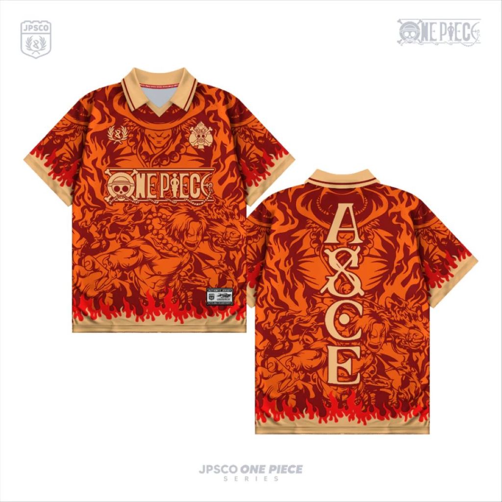 Jersey Polo Kaos Kerah RJP SUPPLY Jersey OnePiece Full Printing Sublimasi Series Anime OnePiece ACE/