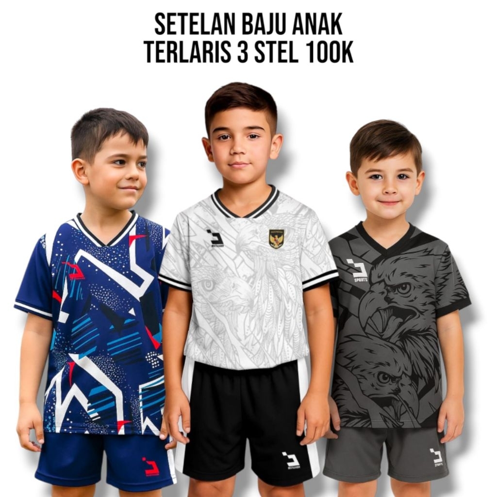 Cod (KAOS BOLA ANAK 3/PCS 100K) Stelan Anak Baju Bola Jersey anak Baju Futsal Anak Baju Olahraga ana