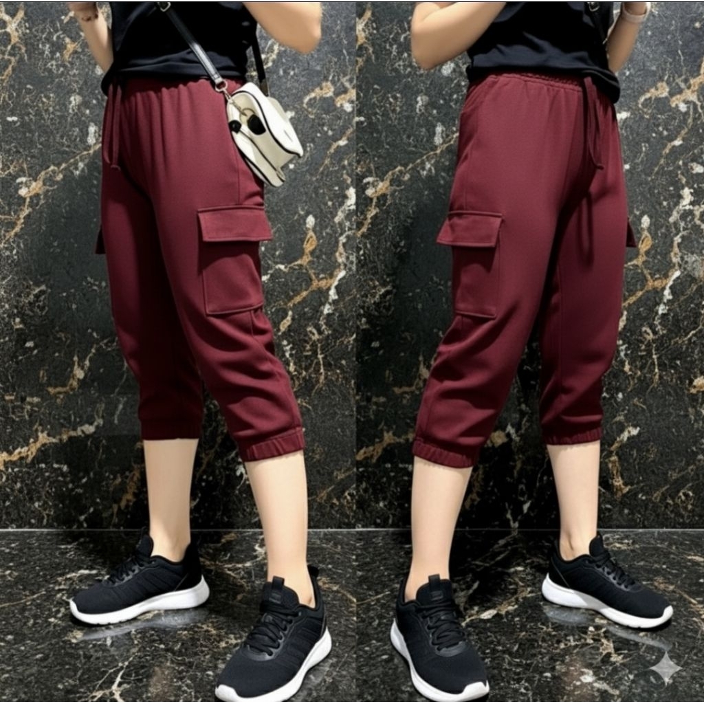 Celana Wanita 7/8 Cargo Jogger Jumbo Japan Line Knit