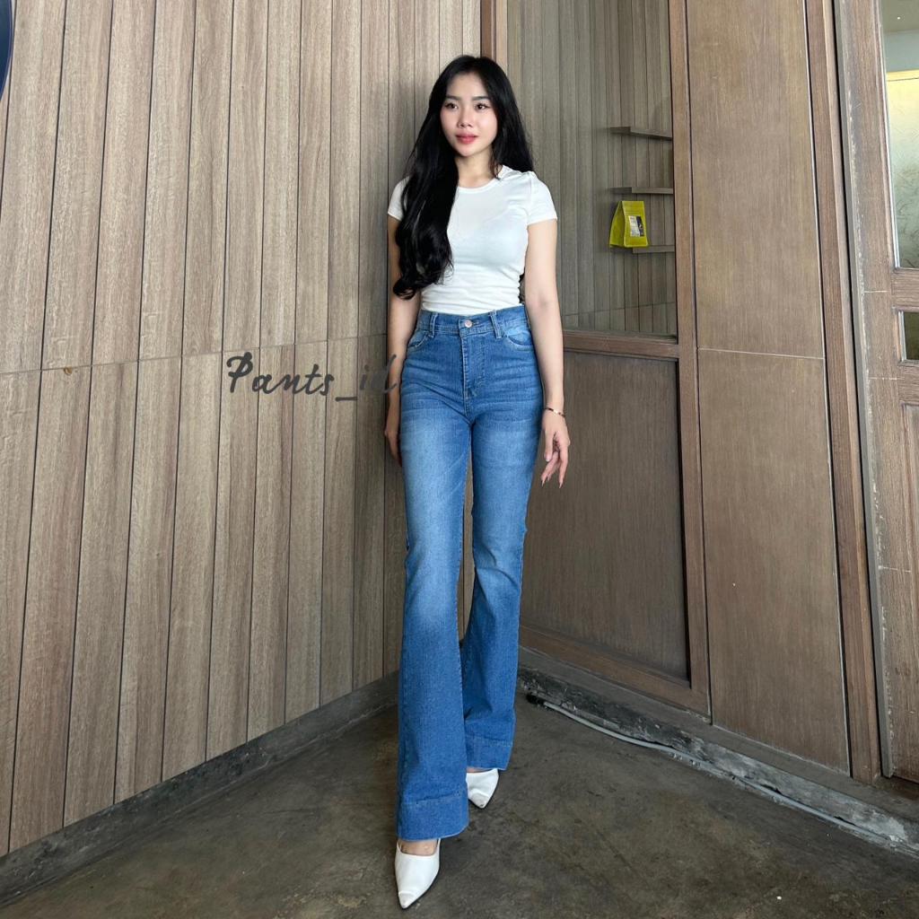 Cutbray Jeans Janita Higwaist Lipat Kaki Besar Jeans Strech Wanita Bawah Lebar
