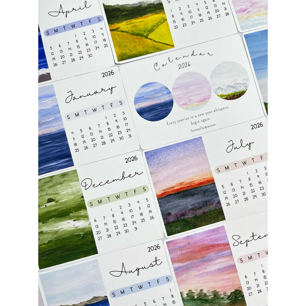 UseoLab - Kalender 2026 Kalender Meja Kalender Aestetik Lukisan Pemandangan
